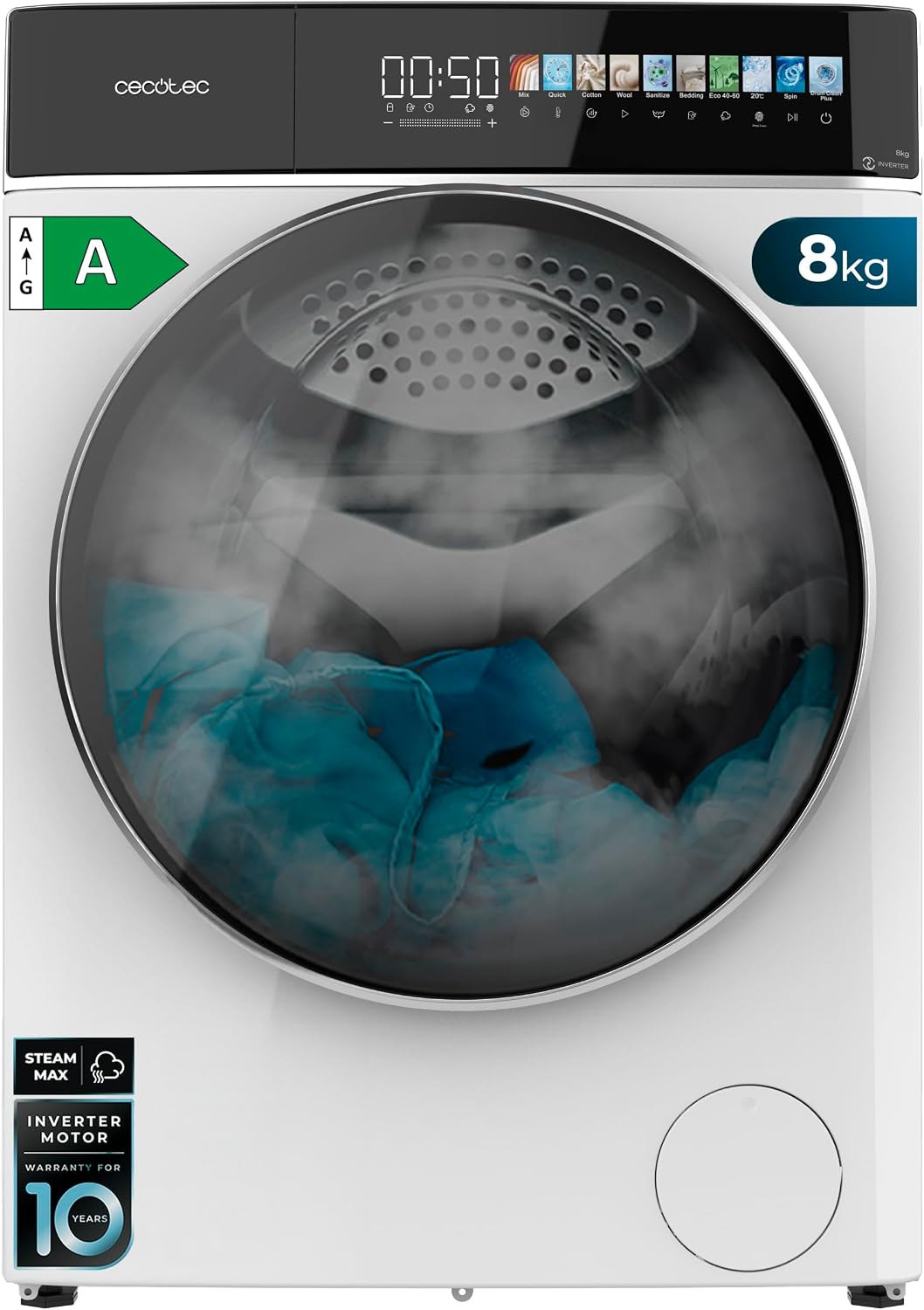 lavadora, 52 cm, Cecotec, 1400 rpm, 11 programas, pantalla FullColor 10