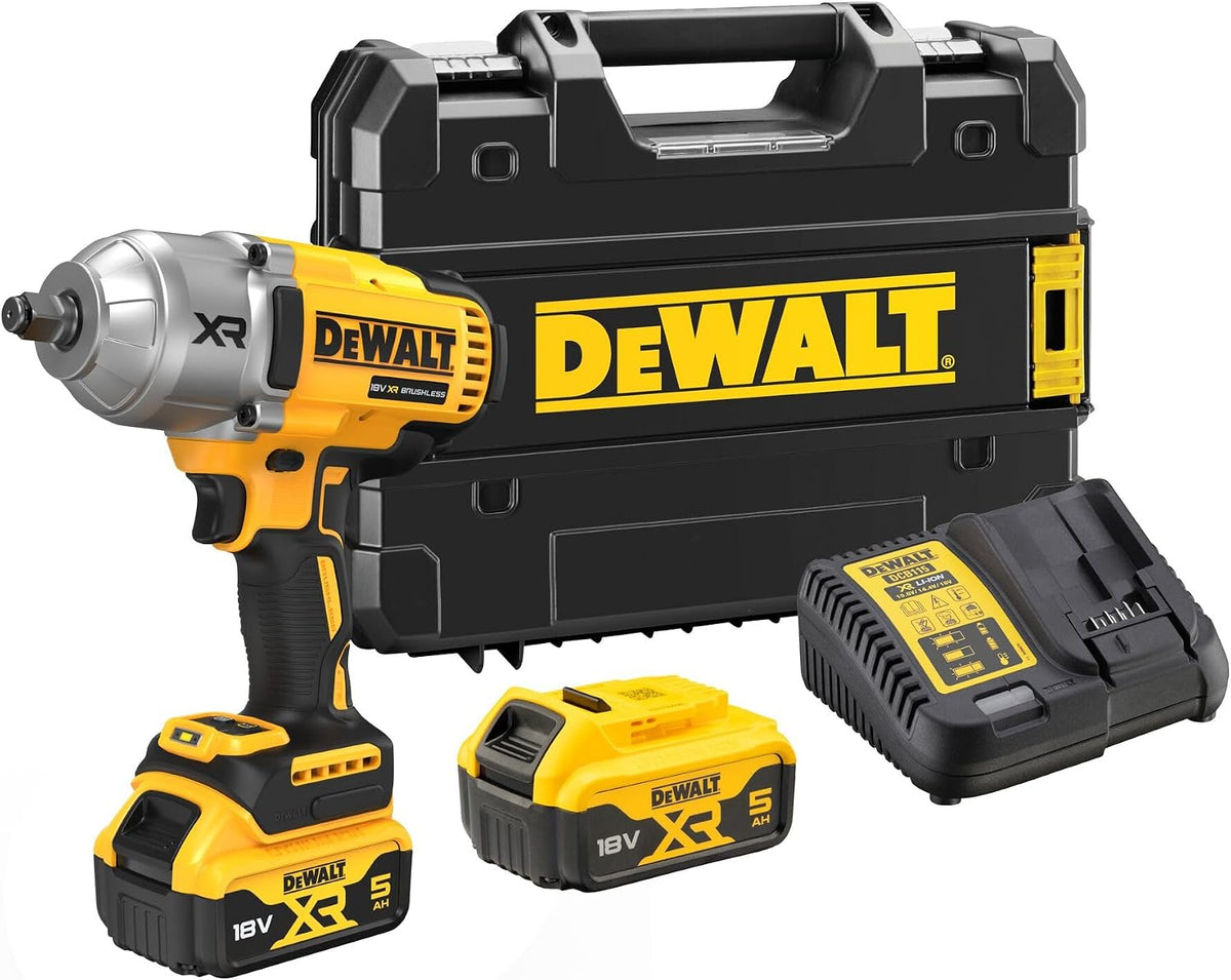 DEWALT DCF900P2T-QW Llaves de impacto, 18V, inalámbrico, Par de apriete de 1.396 Nm y Par de afloje de 1.898 Nm, Incl. 2 baterías de 5.0Ah