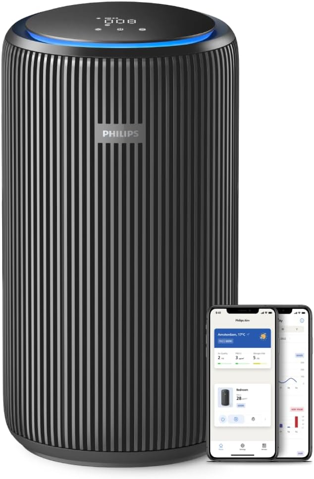 Philips Purificadores de aire, 52 × 28.5 × 28.5cm, 15dB, negro, 156 m2, Ultrasilencioso 15dB