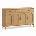 Aparador de madera con puertas de ratán y tres cajones 150x40x80 cm