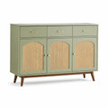 Aparador de Madera y Ratán con Puertas y Cajones Verde 90x120x35cm