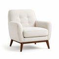 Sillón de tela bouclé beige con patas de madera de haya