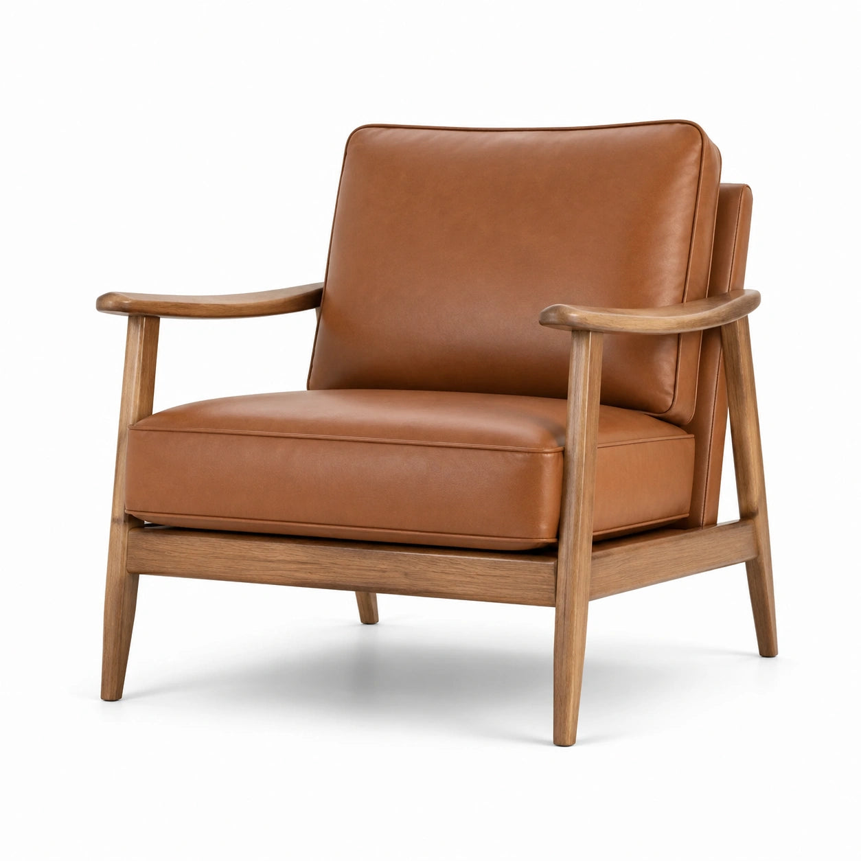 Sillón de madera con tapicería de piel sintética marrón