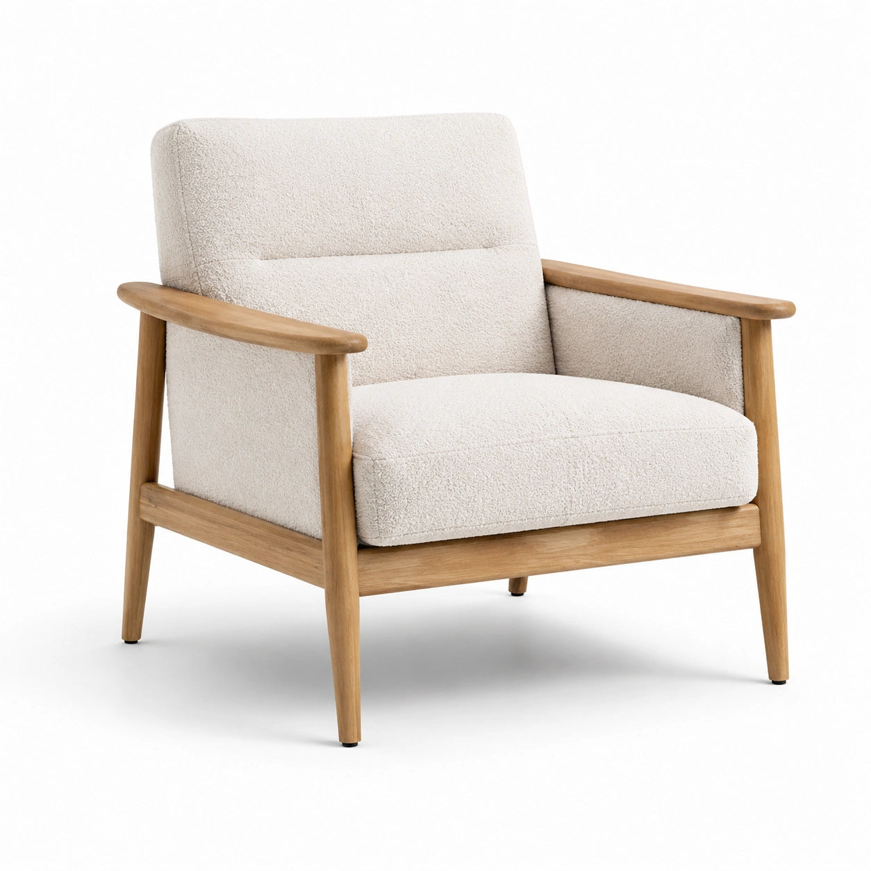 Sillón de madera de haya y tela bouclé beige