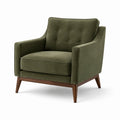 Sillón de Tela Verde Oliva con Patas de Madera de Nogal