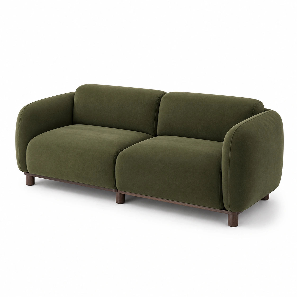 Sofá de Dos Plazas de Tela Verde Oliva con Patas de Madera