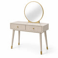 Tocador de Madera con Espejo Redondo y Dos Cajones Beige y Dorado