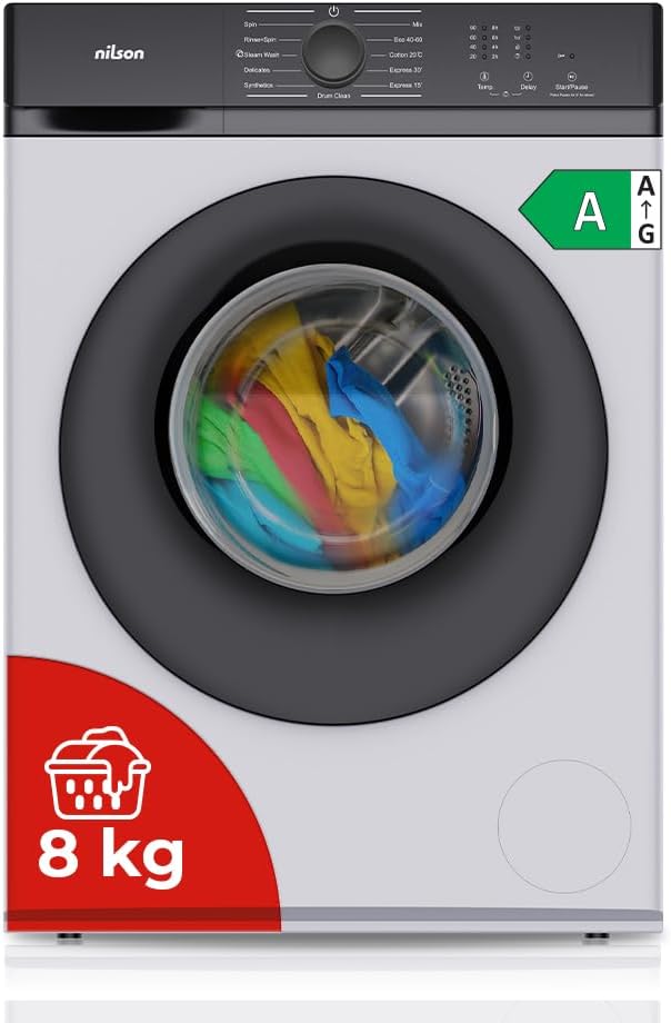 lavadora NL8200AI, 1600W, blanco, NILSON, 1200rpm, 11 Programas