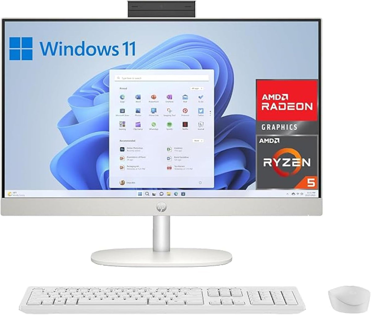 HP Todo en uno, inalámbrico, blanco, Teclado y ratón inalámbricos (AMD Ryzen 5 7520U, 16GB RAM, 512GB SSD, Windows 11 Home) Blanco