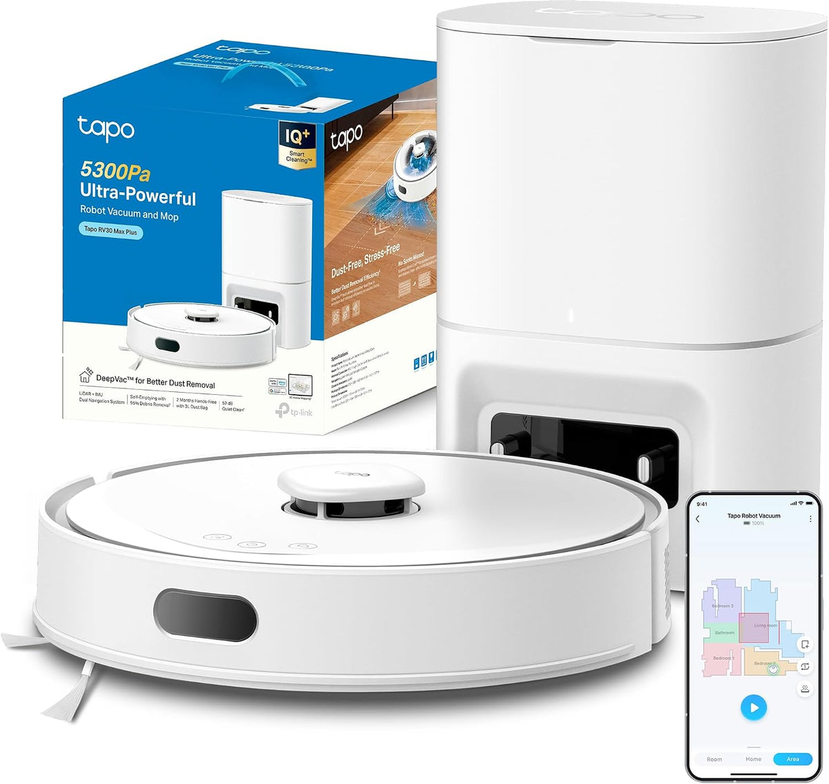 aspirador RV30, Tapo, Tapo RV30 MAX Plus White-Robot Aspirador y Fregasuelos