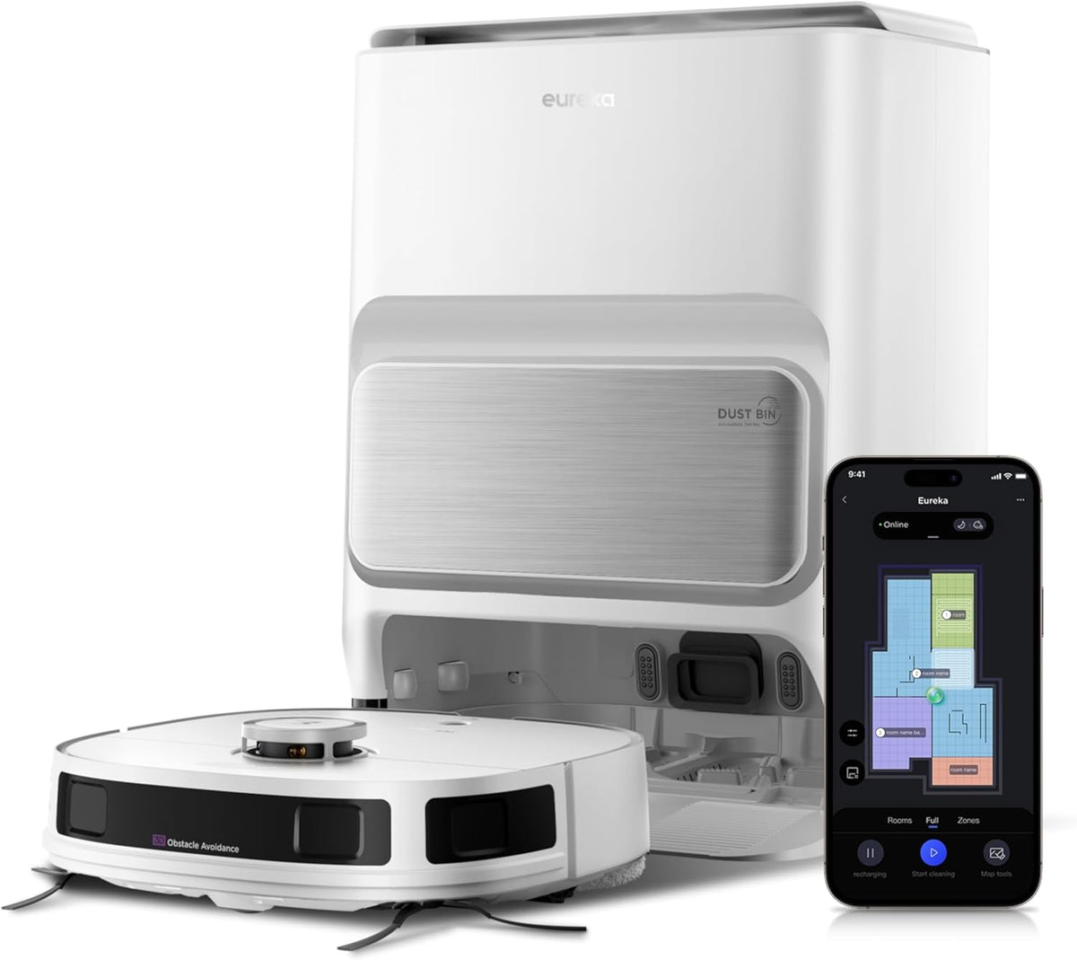 aspirador J12, con WiFi, inalámbrico, EUREKA, AI 3D Obstáculos Navegación LiDAR, 5000Pa, 180min Batería, WiFi/App