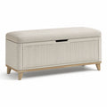 Banco de almacenamiento de poliéster beige con estructura de madera