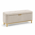 Banco de almacenamiento en pana beige y metal 110x40x45cm