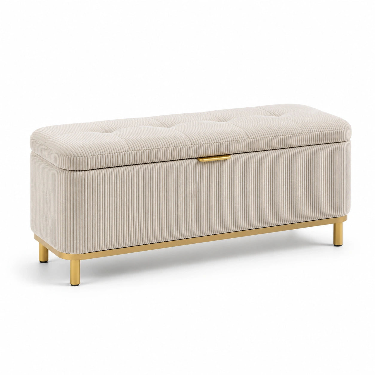 Banco de almacenamiento en pana beige y metal 110x40x45cm