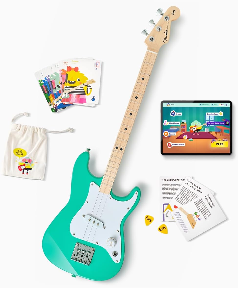 Guitarras eléctricas, 211,7 × 5,3 cm, verde, Loog, juego de 3 cuerdas para principiantes (verde marino)