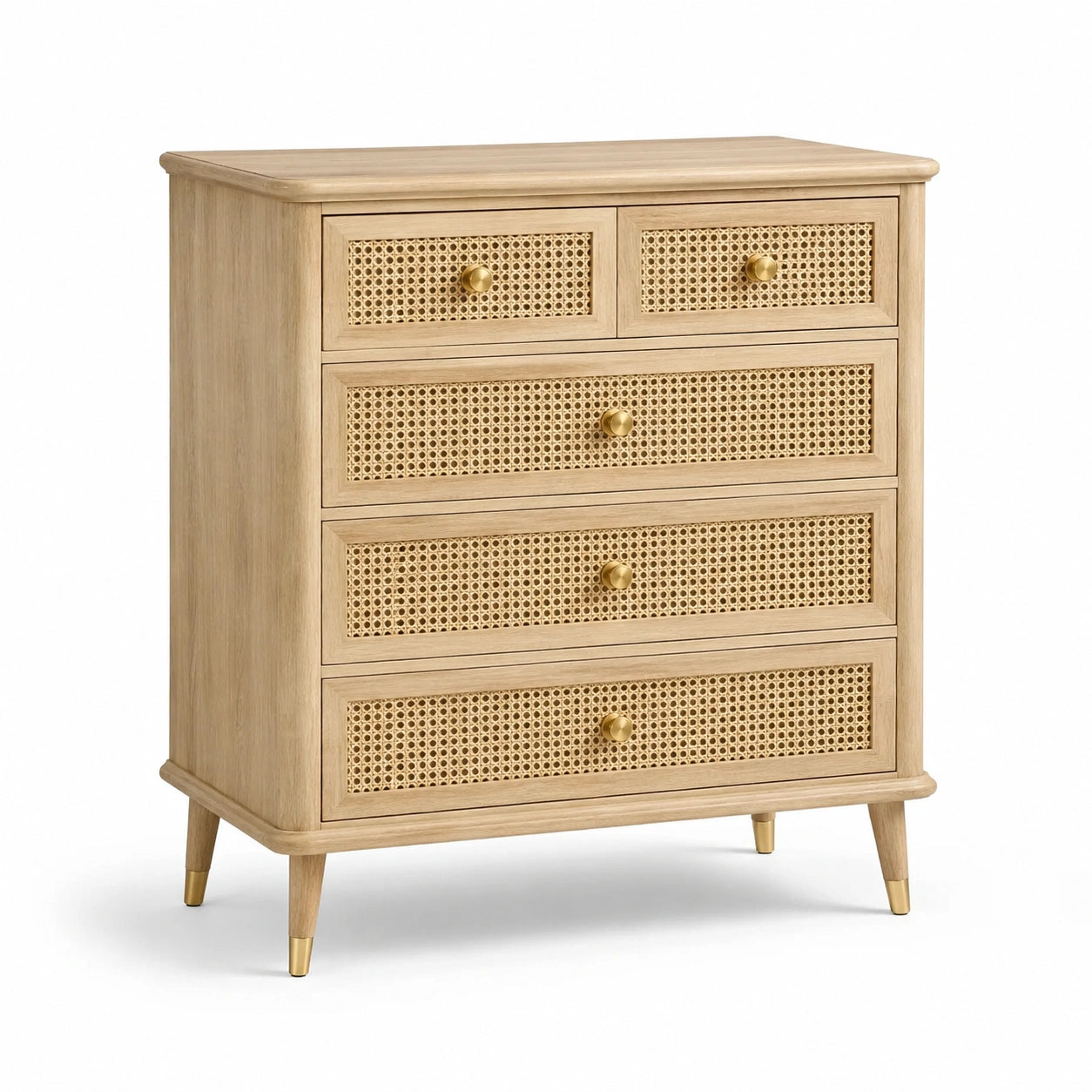 Cajonera de Madera y Ratán Natural con 5 Cajones