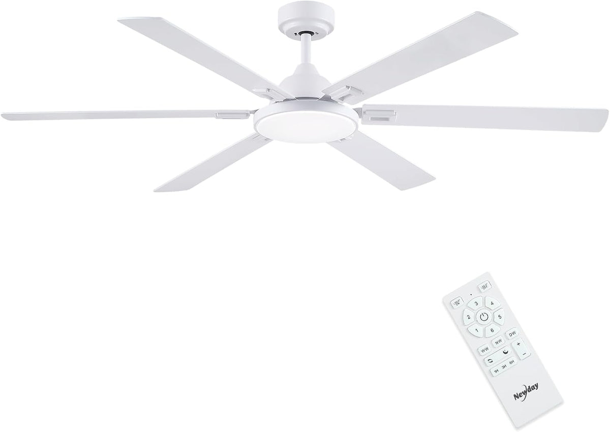 Ventiladores para el techo con lámpara, 153cm, blanco, Newday, con Luz y Mando