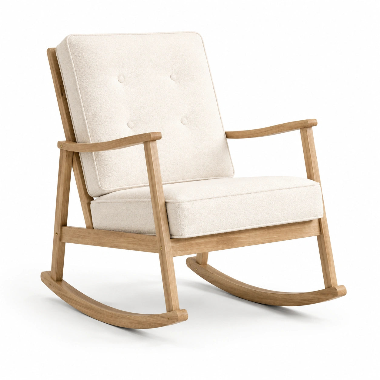 Mecedora de madera con cojín de poliéster beige