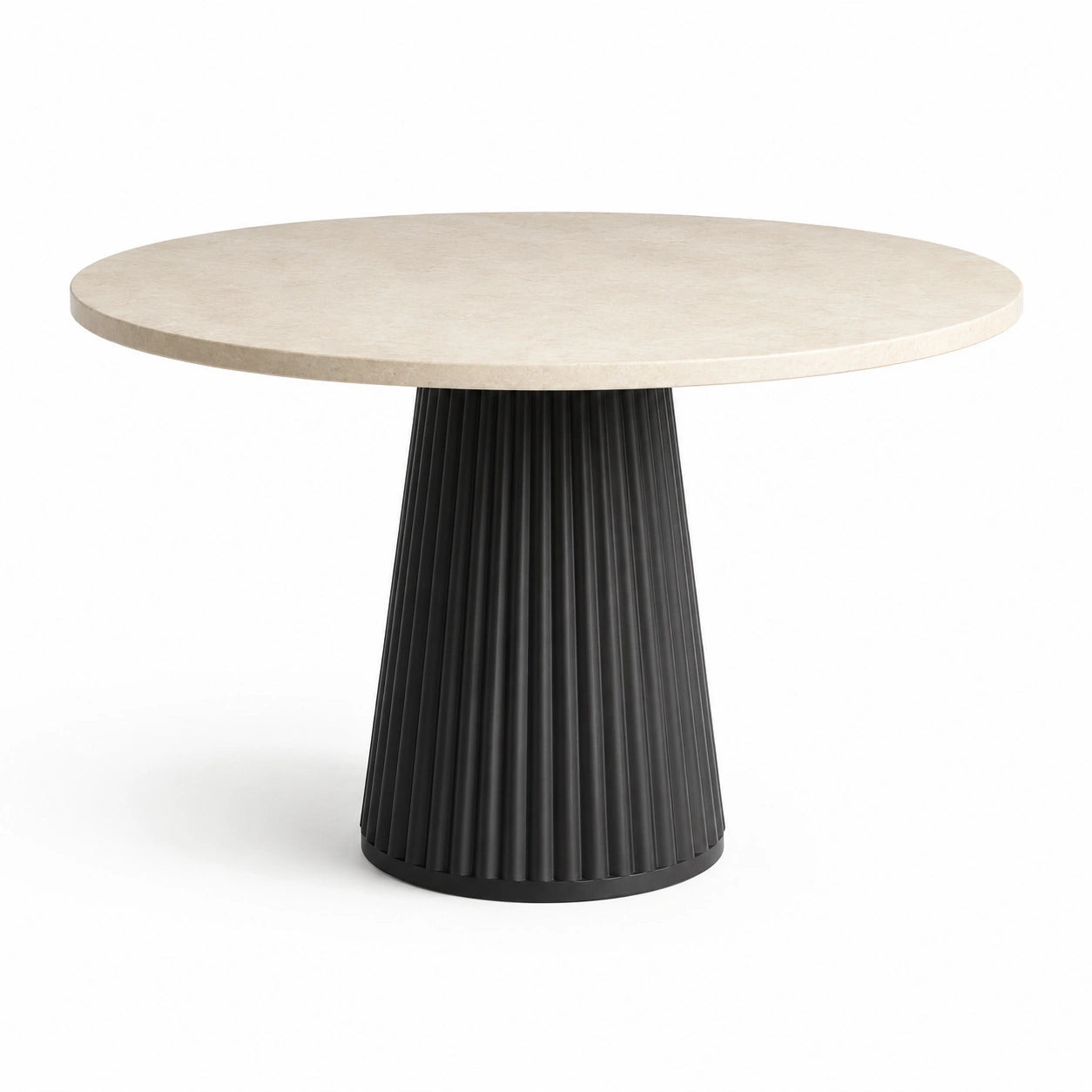 Mesa redonda de mármol travertino y acero 120cm beige y negro