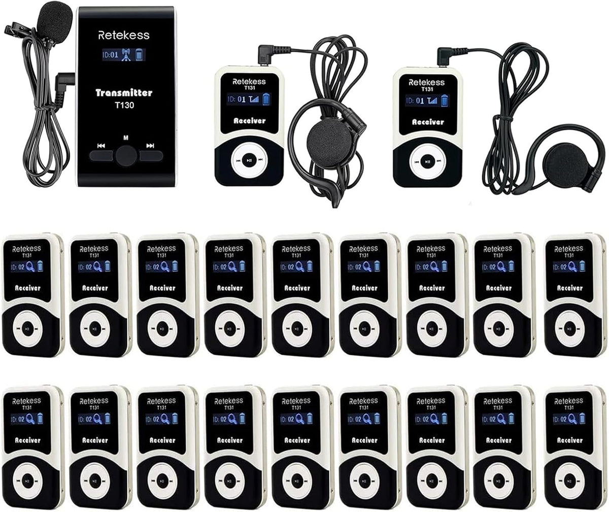 Sets de micrófono T130-T131, Retekess, Sistema de Audioguía Turística(1-20)