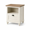 Mesita de noche de madera y MDF blanca con tablero de roble