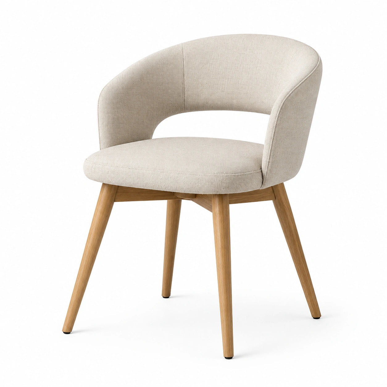 Silla de lino beige con patas de madera de roble