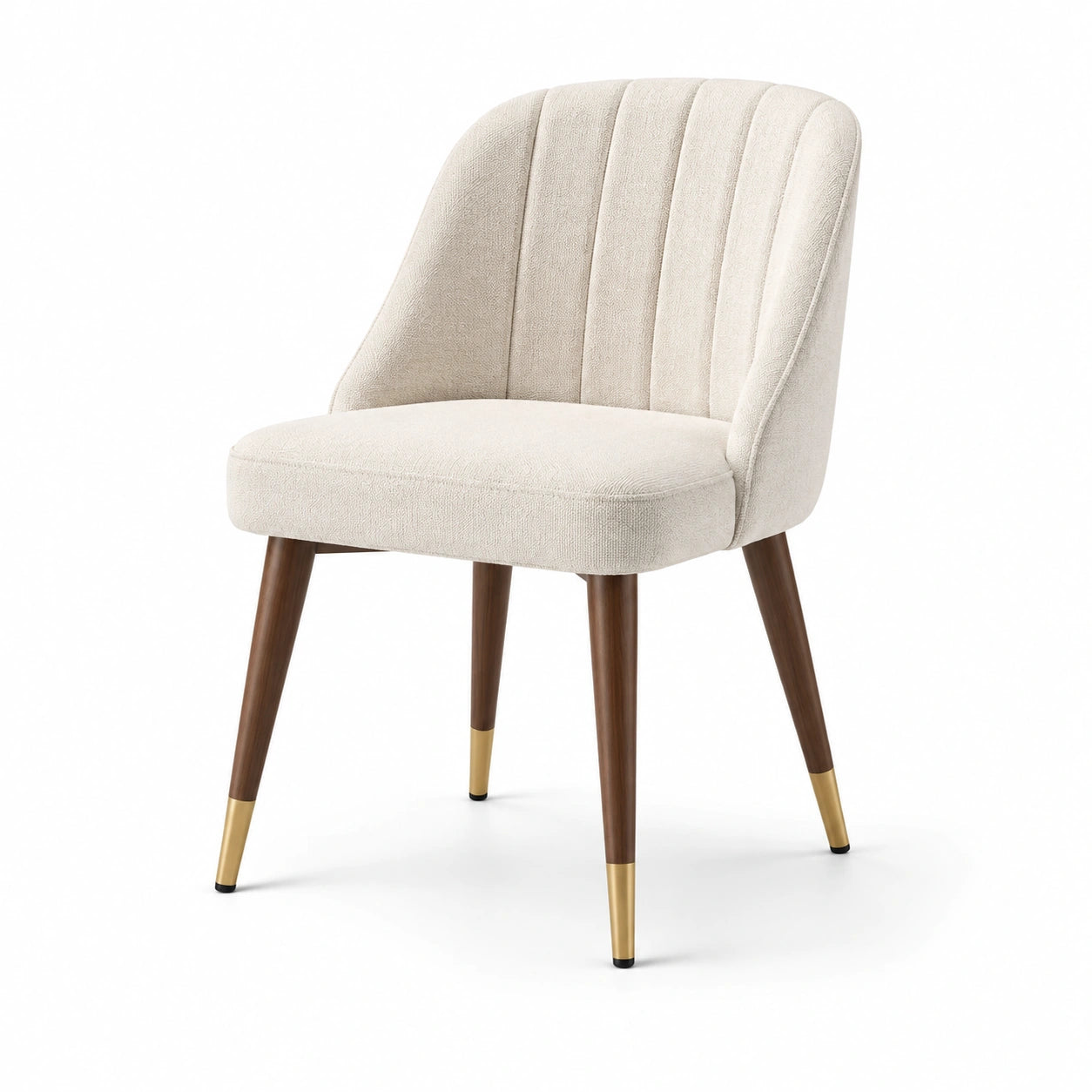 Silla tapizada de tela beige con patas de madera y detalles dorados 81cm