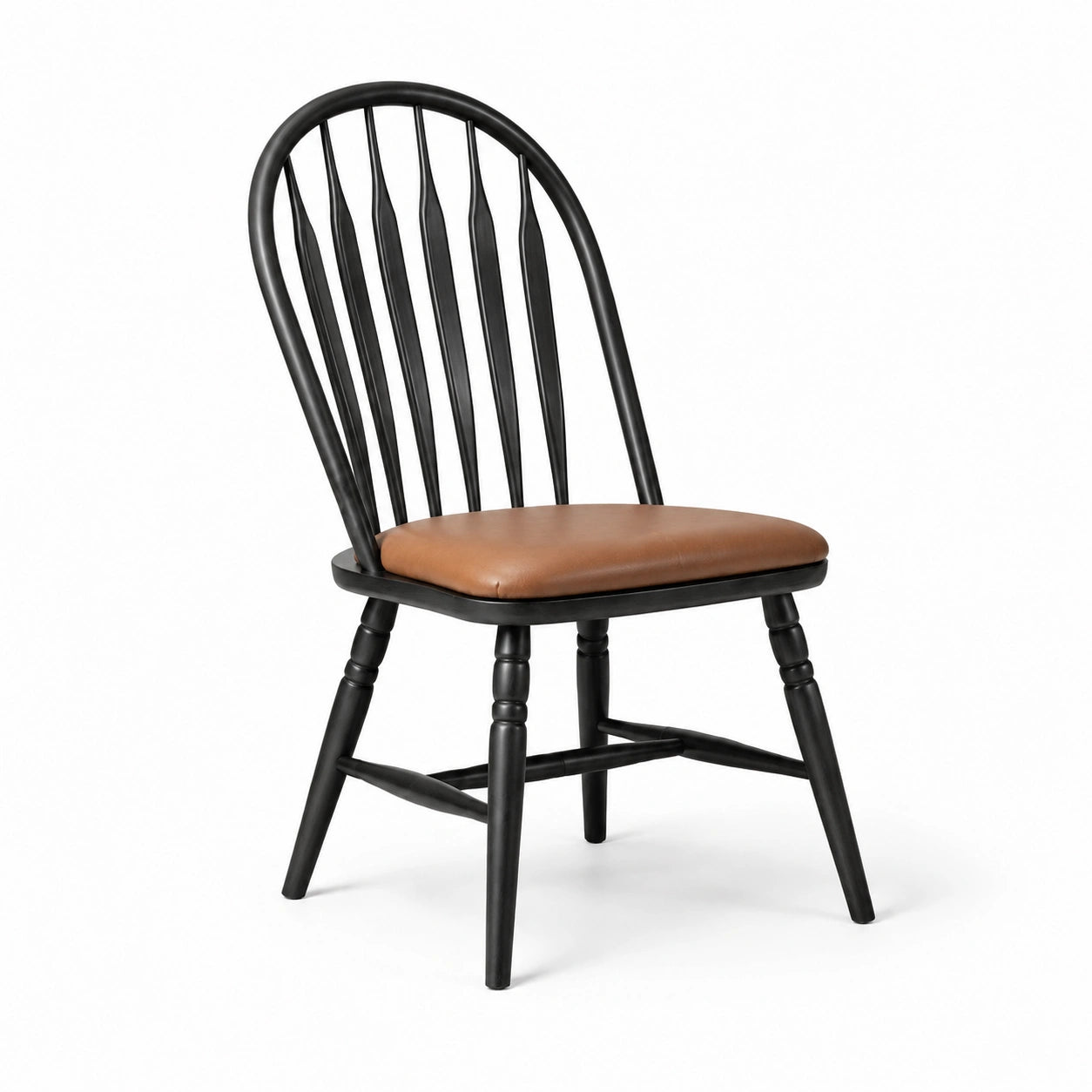 Silla de comedor negra con asiento de cuero sintético marrón