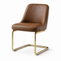 Silla de cuero PU marrón con estructura de acero dorada, 80cm x 50cm x 60cm