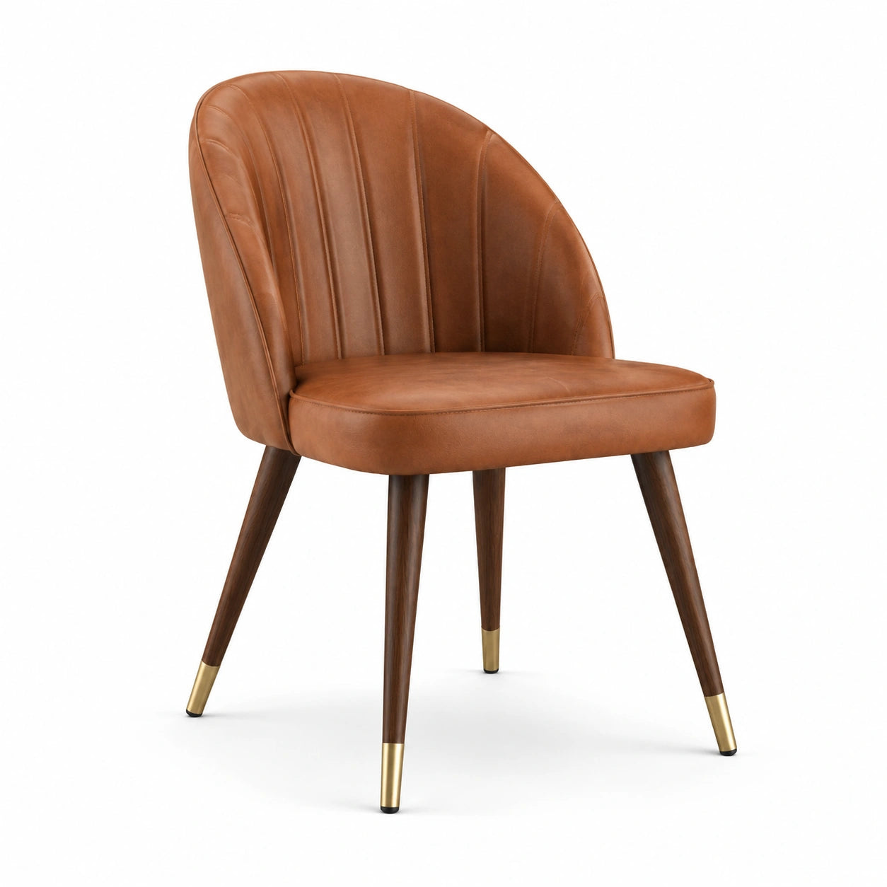 Silla de cuero PU marrón con patas de madera