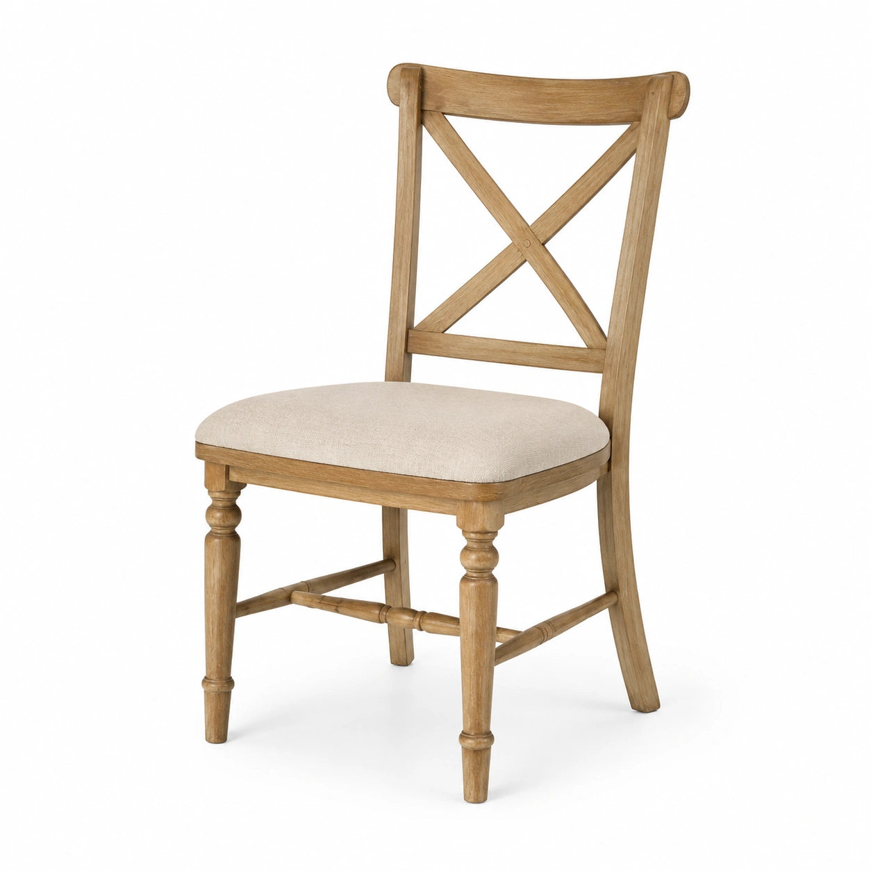 Silla de comedor de roble con asiento tapizado en beige