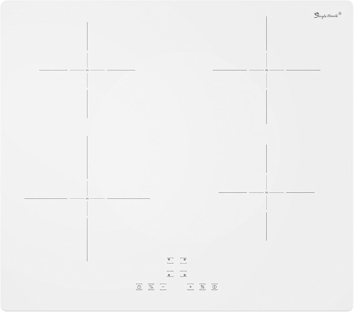 placa de inducción, 60cm, 7200W, vidrio, blanco, singlehomie, Placa Induccion 4 fuegos, 9 niveles de potencia