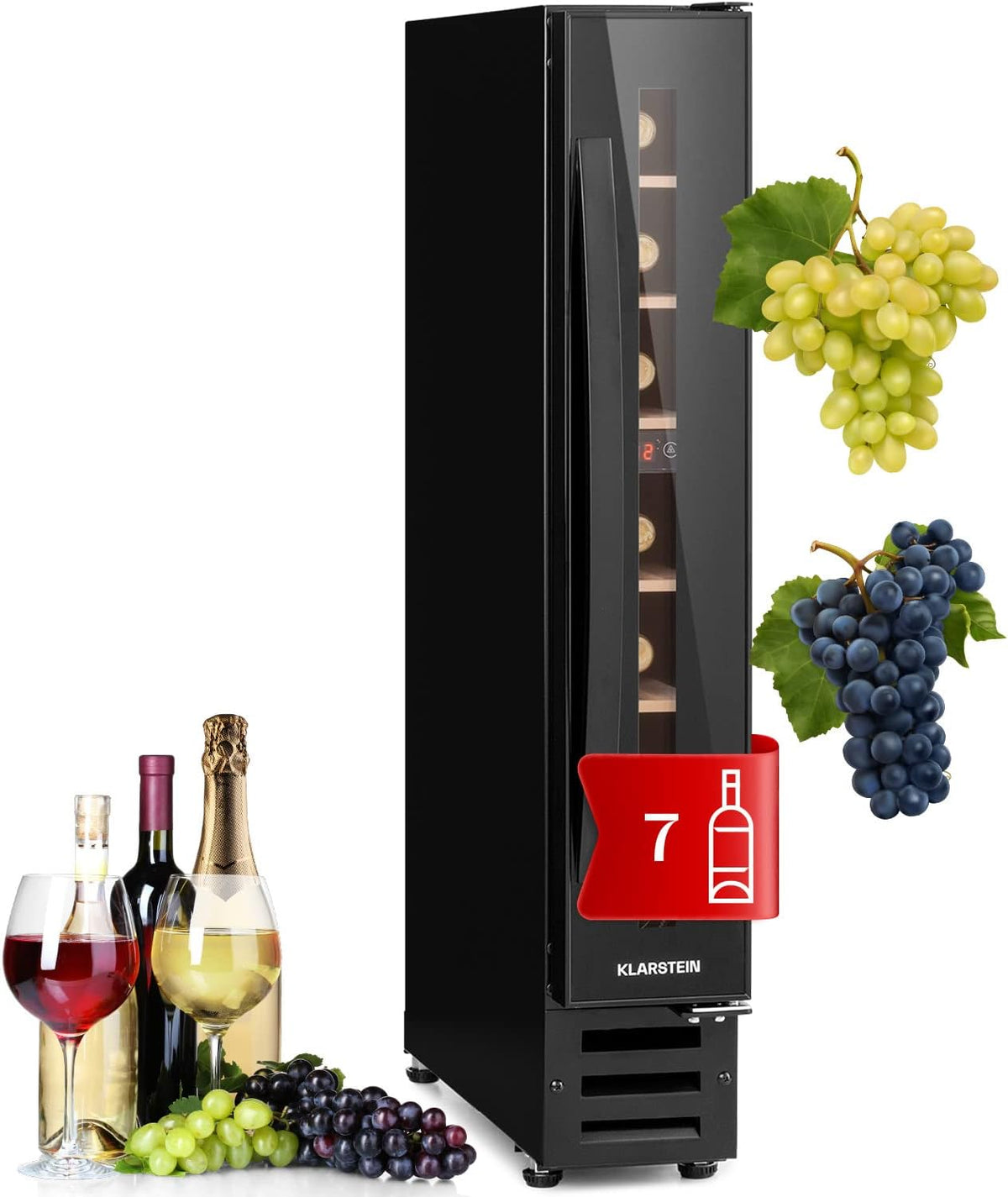KLARSTEIN Bodegas de vino independientes, 20 L, vidrio, Nevera para Vinos con 1 Zona de Refrigeración, Vinoteca Capacidad 7 Botellas