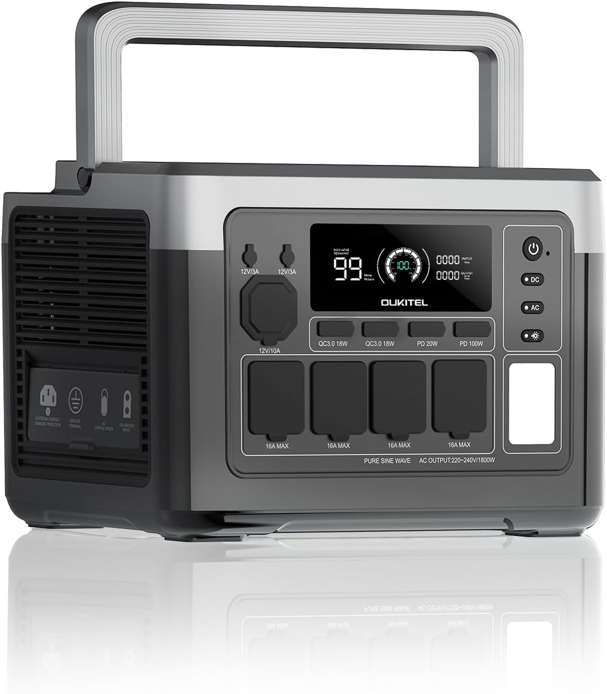 Generadores P1000, 1024Wh, 1800W, inalámbrico, OUKITEL, 01S Batería Hierro Fosfato Corte Corriente Autocaravana