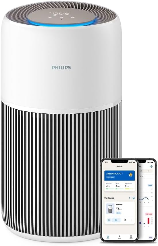 Philips Purificadores de aire, 48.6 × 28 × 28cm, 13dB, blanco, 104m2, Ultrasilencioso 13dB