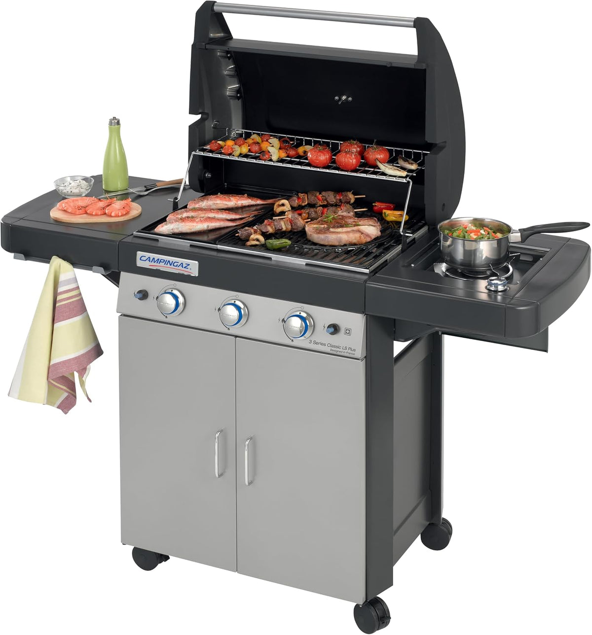 barbacoa, 144 × 66 × 147 cm, 9.6 kW, 2.3 kW, 11.9 kW, acero inoxidable, CAMPINGAZ