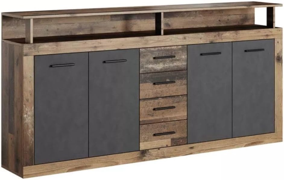 armario, 190 × 95,4 × 31,9 cm, con cajones, gris, para el salón, CAMBIA TUS MUEBLES CTM, Aparador Luana 190x95, 4x31, 4 Puertas