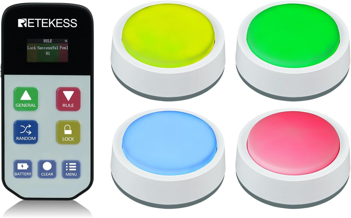 Juegos electrónicos portátiles TM102, inalámbrico, Retekess, Zumbador Quiz(1-4)