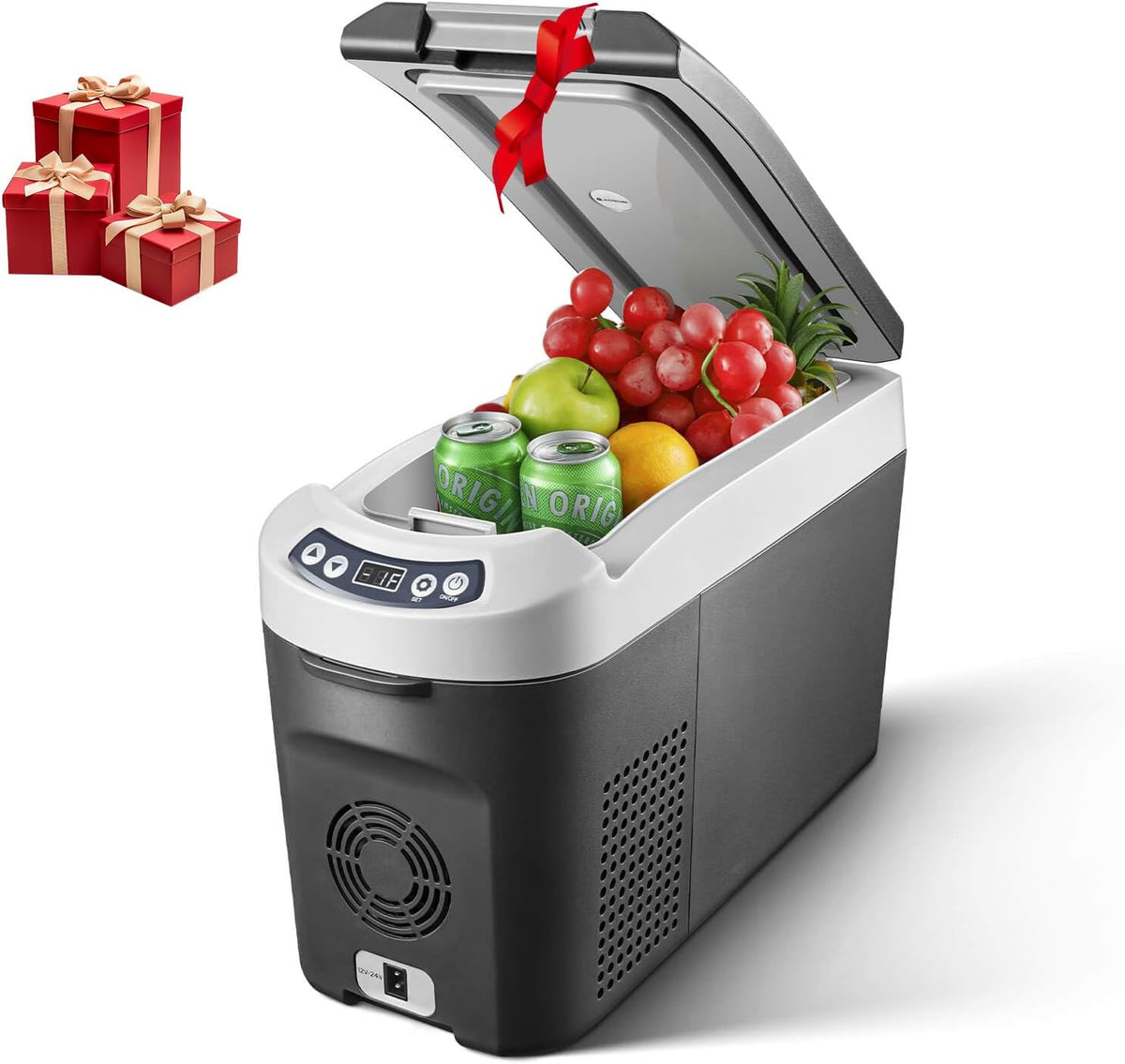 nevera portátil, 56.5 × 23.5 × 36 cm, 20°C, 15°C, AAOBOSI, Nevera 12v Compresor, Con Una Capacidad de Refrigeración de +20°C a -15°C Rara Coche