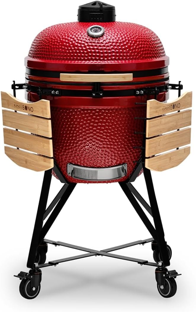 barbacoa, 64 cm, rojo, para el jardín, para la terraza, Kamado BONO