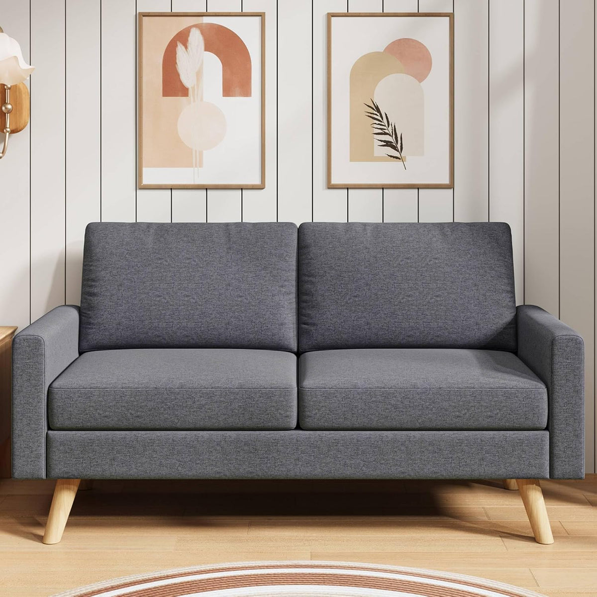 sofá, 146 cm, madera, gris, Blishom, Sofá de 2 Plazas Tapizado