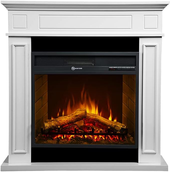 Chimeneas eléctricas, 88,6 cm, madera, blanco, Divina Fire, Chimenea eléctrica de suelo JEFFERSON de madera blanca 89, 5 x 90, 5 x 28