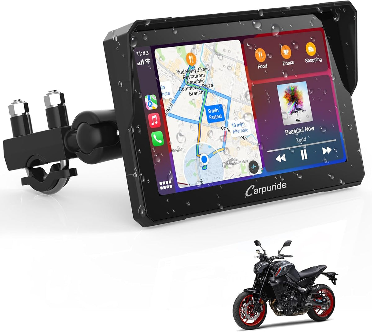 GPS para moto W702, CARPURIDE, Carpuride W702 Motocicleta Carplay Pantalla 7 Pulgadas