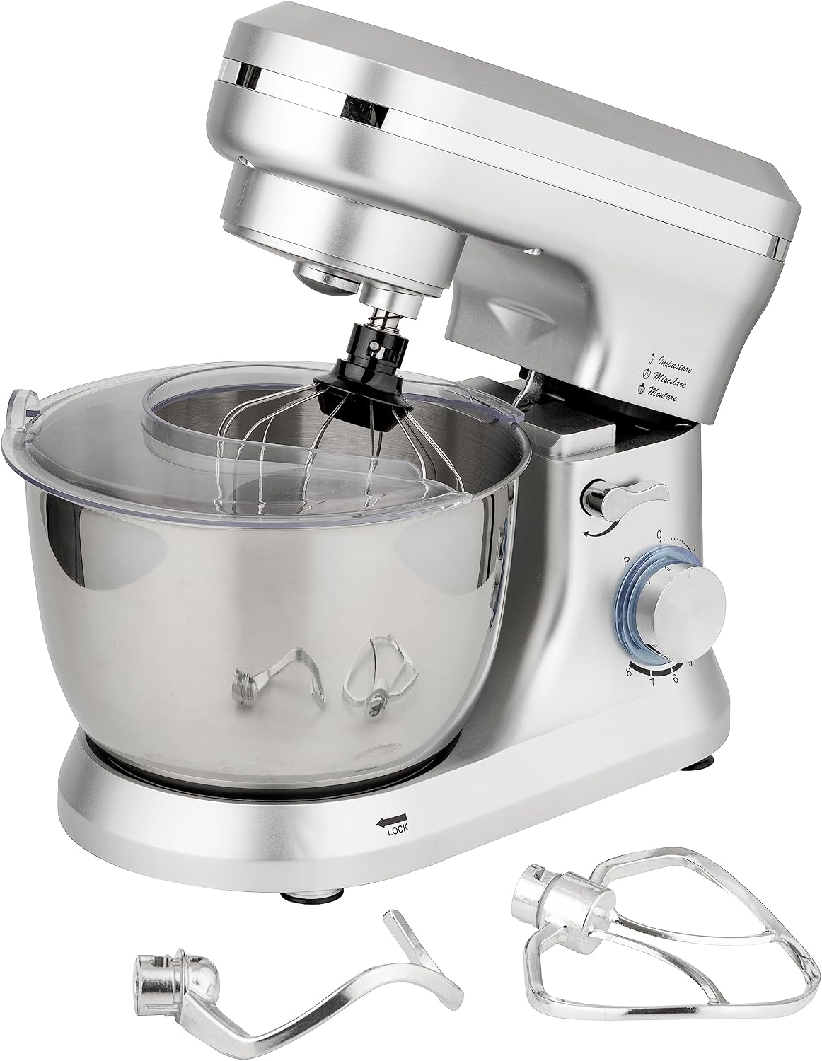 batidora, 35 × 27 × 16 cm, 1000 W, 4,5 l, acero inoxidable, para la cocina, Baroni Home, capacidad 4, 35 x 27 x 16 cm
