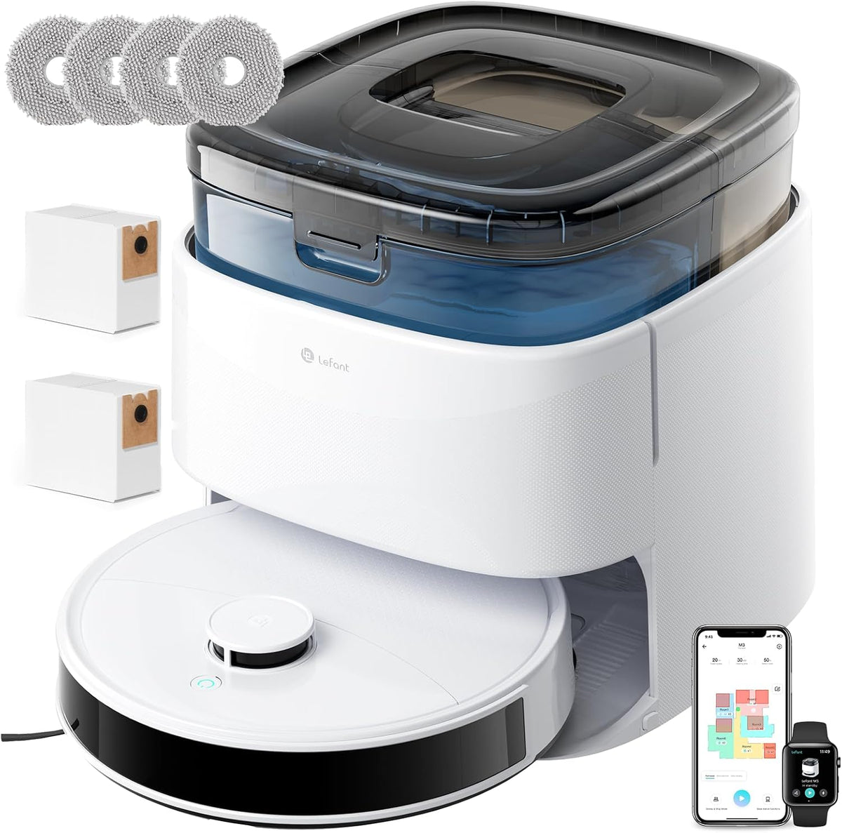 aspirador, con WiFi, Lefant, Evitación Obstáculos PSD 190°, 12000Pa, Autonomía 220mins, WiFi/Alexa/APP/i Watch, 4G & 5G