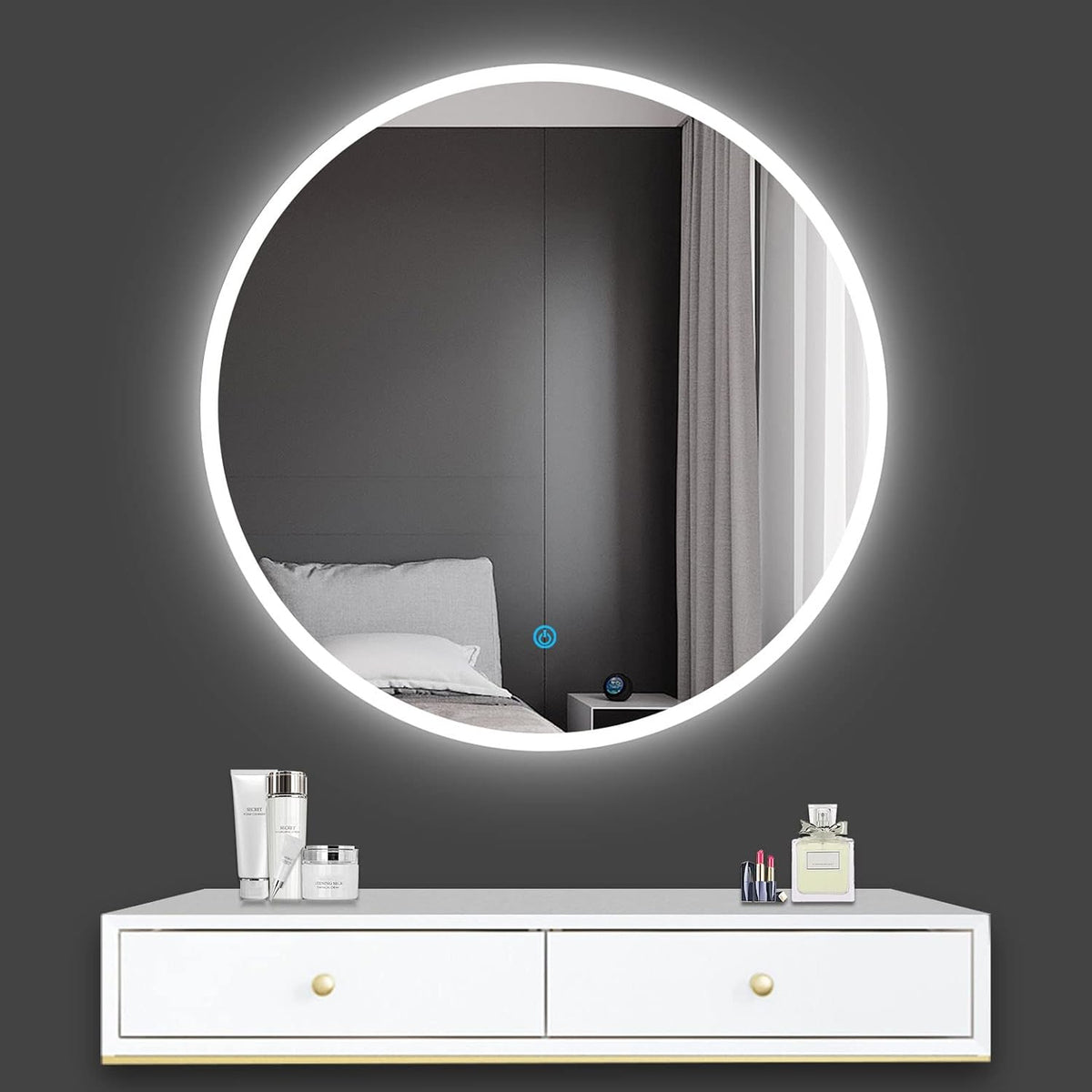 Espejos de aumento de pared, 90 × 90 cm, con iluminación LED, blanco, Aica Sanitarios S.L, Espejo de Baño LED 90 x 90 cm