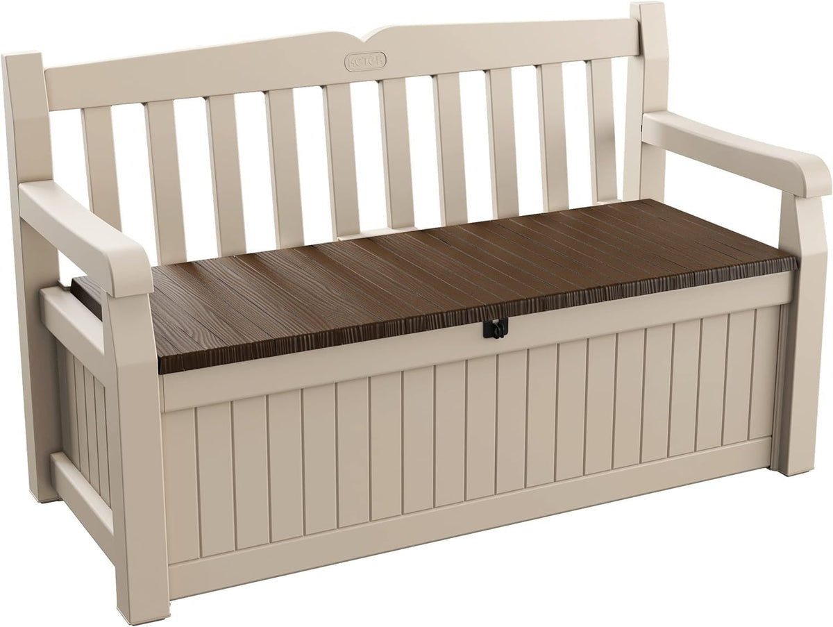 Bancos, 140 × 60 × 84 cm, 265L, beige, para el jardín, para la terraza, Keter, Capacidad 265L, 140 x 60 x 84 cm