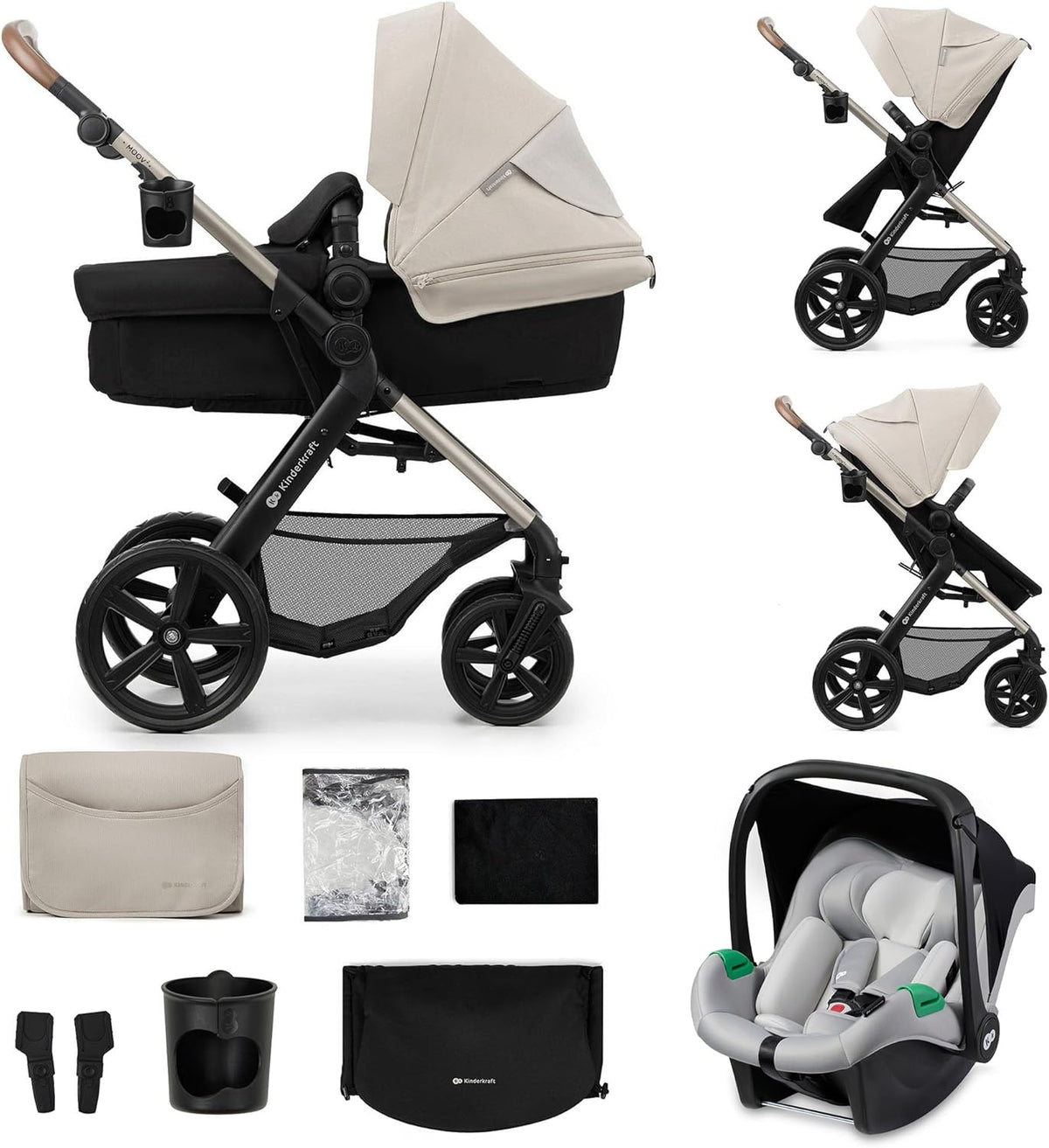 Sistemas de viaje MOOV2, 75 cm, plegable, gris, Kinderkraft, Cochecito para Bebé, para Recién Nacido, Desde el Nacimiento hasta los 3 Años