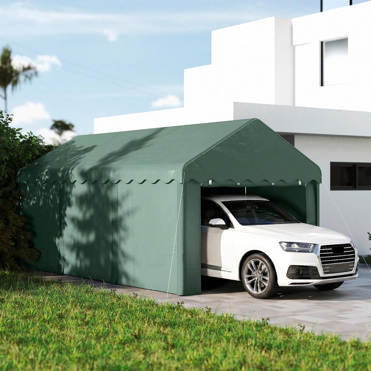 Outsunny Cocheras, 6 × 3 m, verde, Carpa Garaje 6x3 m Garaje Exterior para Coche Impermeable