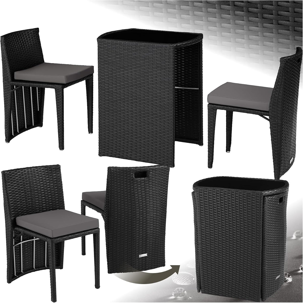 silla, aluminio, vidrio, negro, para el jardín, tectake, 2 Sillas con Cojines